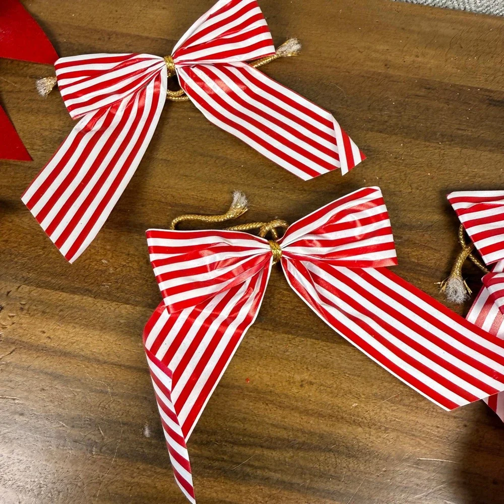 Vintage Christmas Bows Set 15 Red Velvet Striped Gold Cord Holiday Decor Accents